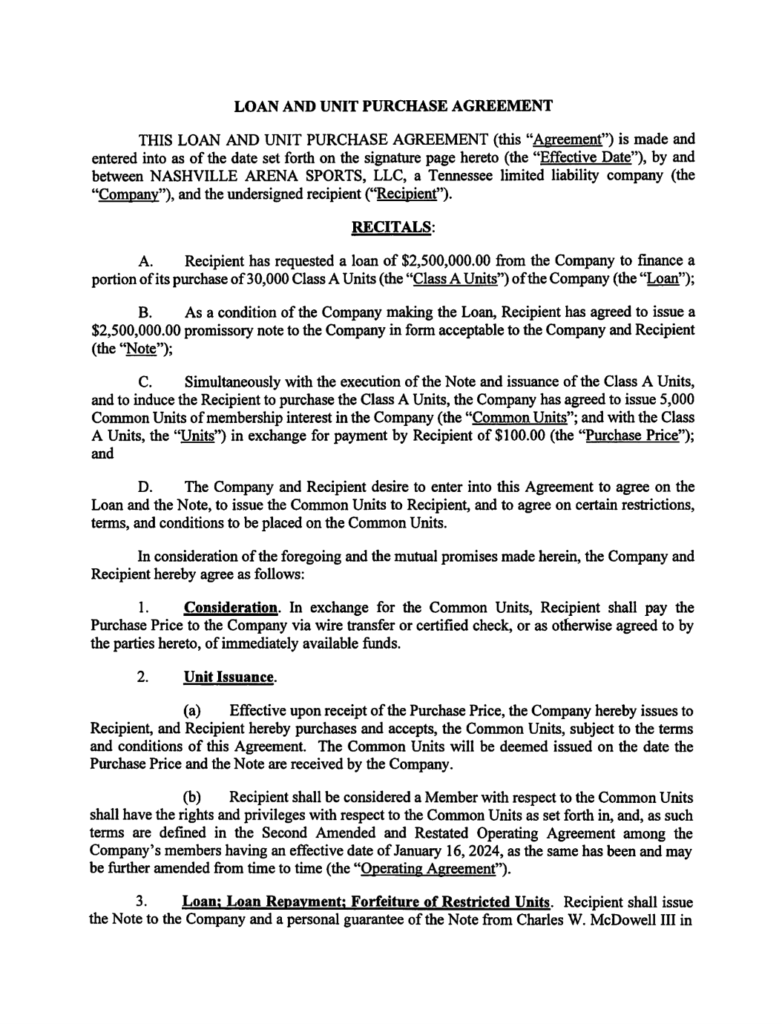 Loan Purchase Agreement stated in the lawsuit